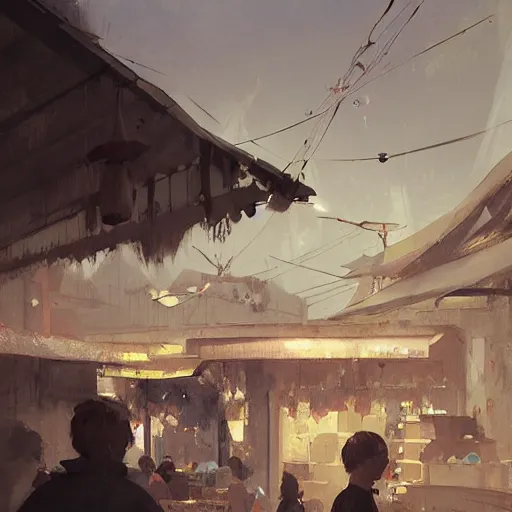 Image similar to a hawker centre, by greg rutkowski, digital art