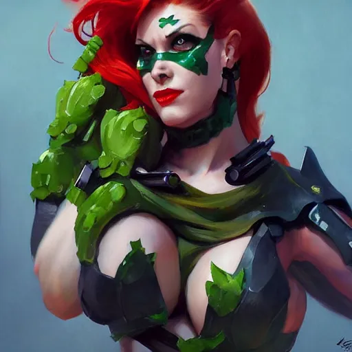 Image similar to greg manchess portrait painting of armored poison ivy as overwatch character, medium shot, asymmetrical, profile picture, organic painting, sunny day, matte painting, bold shapes, hard edges, street art, trending on artstation, by huang guangjian and gil elvgren and sachin teng