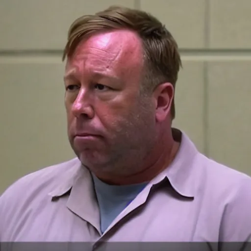 Image similar to alex jones in prison looking sad