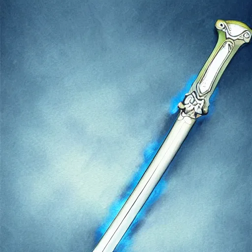 Image similar to a sword with its blade made of water and a silver handle with a blue gem on it, illustration, digital art, extremely detailed, realistic, trending on artstation