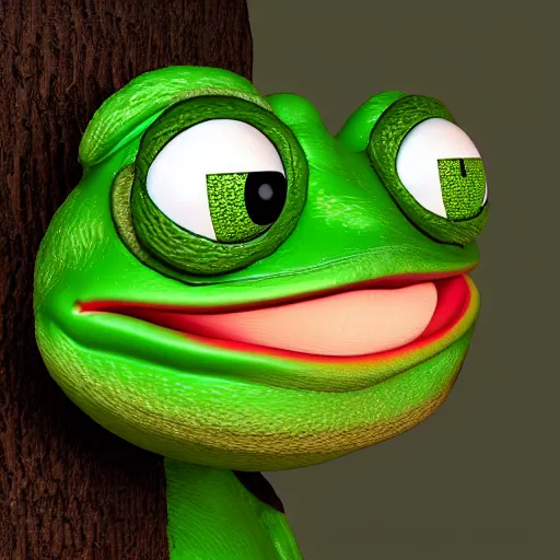 Prompt: realistic pepe the frog, 8 k, blender render, ultra realistic