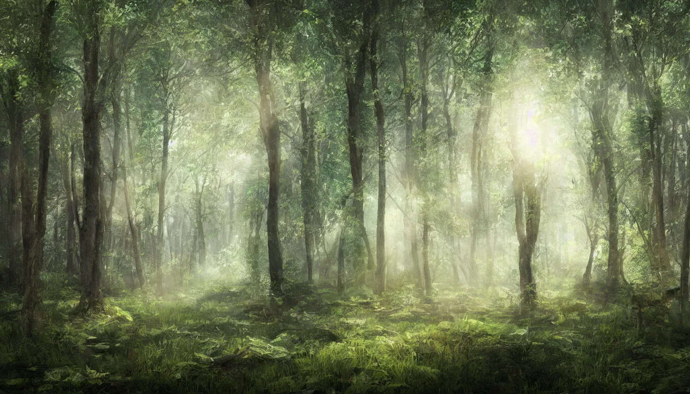 Image similar to a clearing in a forest, digital art, highly detailed, realistic, bright colors, 8 k, trending on artstation, studio lighting