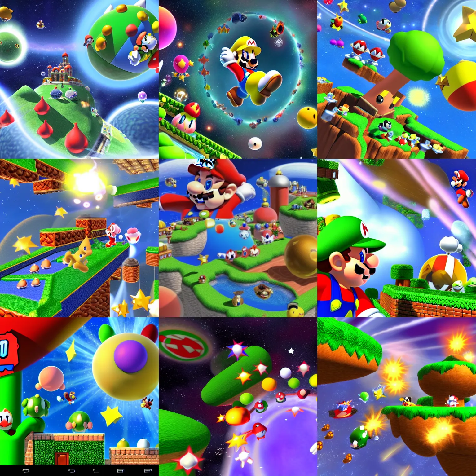 Prompt: screenshot from the Gameplay of Super Mario Galaxy by Thomas Kinkade