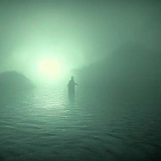 Prompt: the nightmare at the bottom of the lake, realistic lighting, creepy atmosphere
