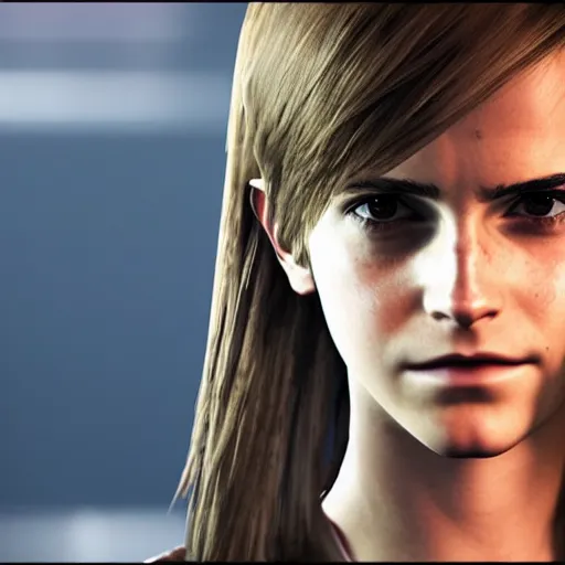 Image similar to emma watson in final fantasy vii remake, character render, full body shot, highly detailed, in game render