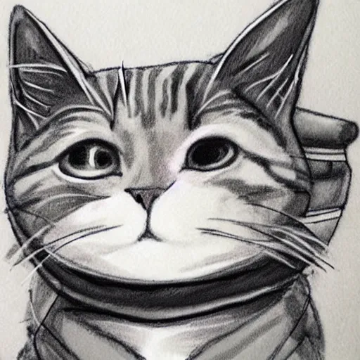 Image similar to Sketch of a gray and white cat wearing a letterman jacket, insanely detailed