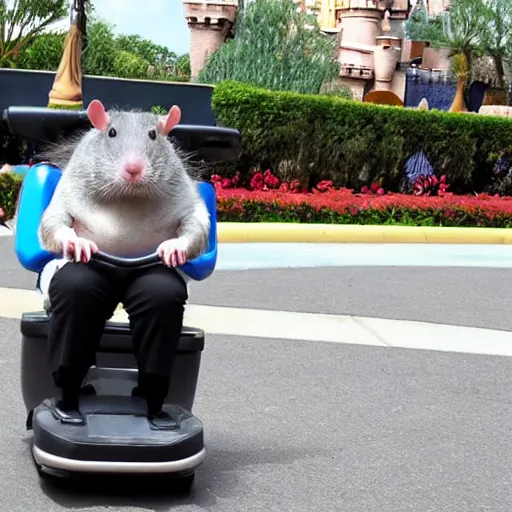 Image similar to a morbidly obese rat!!!!!!!!!!!!! riding a mobility scooter at disneyworld, photo