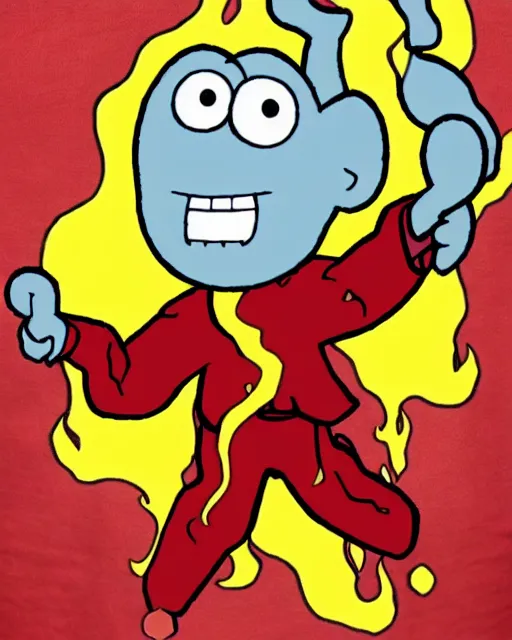 Image similar to squidward wearing fire nation clothing and practicing firebending