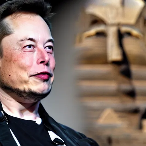 Prompt: elon musk dressed like an old egyptian, next to the pyramids, award winning photography