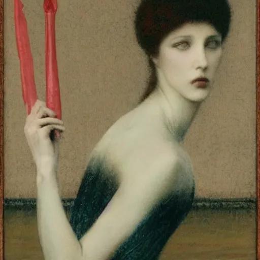 Image similar to The blood-dimmed tide is loosed and everywhere the ceremony of innocence is drowned, painted by Fernand Khnopff