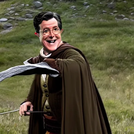 Image similar to stephen colbert as part of the fellowship of the ring