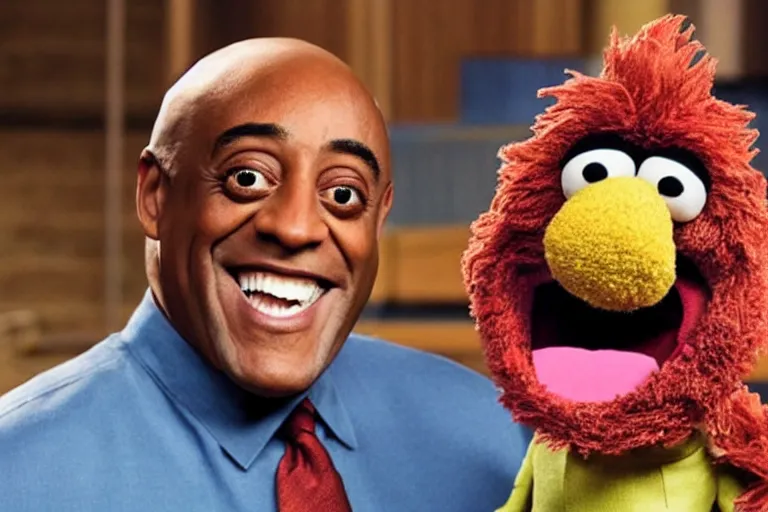 Prompt: still of ainsley harriott as a muppet puppet, in the muppet