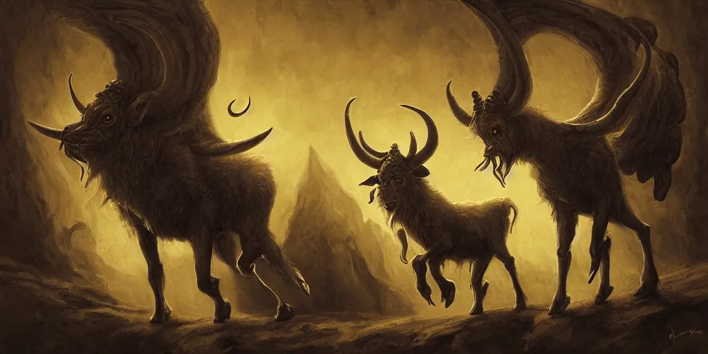 Prompt: baphomet with hooves and horns, by justin gerard, by anato finnstark