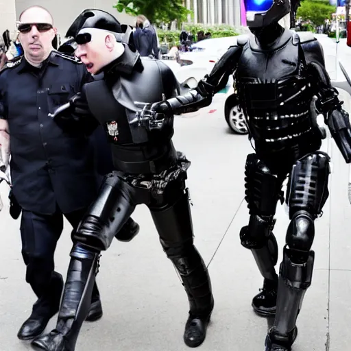 Prompt: marilyn manson robocop making a citizens arrest