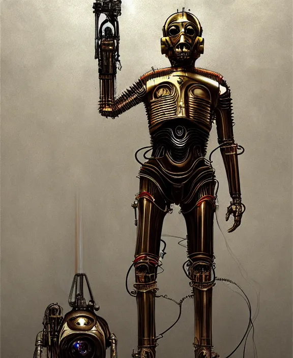 Prompt: demonic c - 3 po, by hr giger and beksinski and stephan martiniere, trending on artstation, 4 k resolution, detailed, high quality, hq artwork