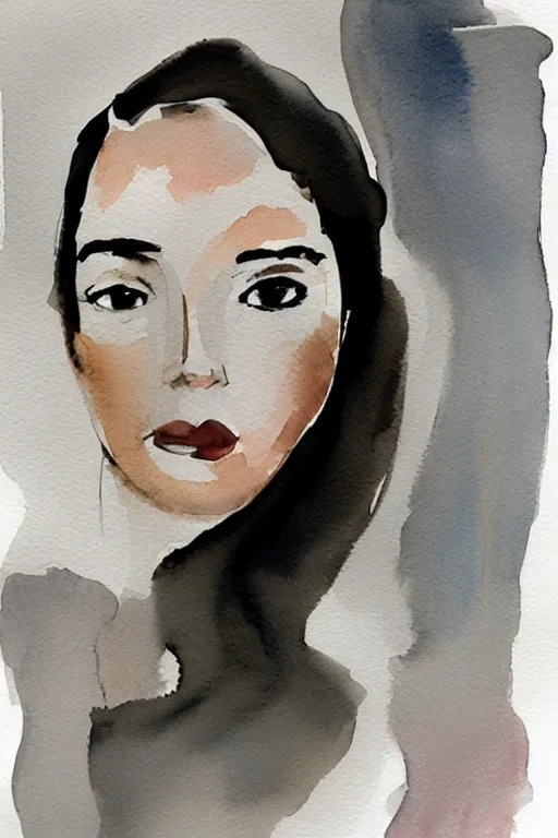 Prompt: beautiful face woman, grey, colorless and silent, watercolor portrait by Luke Rueda Studios and David downton