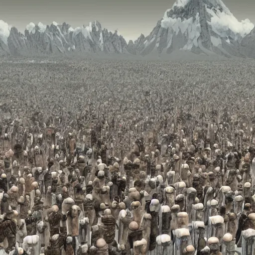 Prompt: a million ( ( tall titans ) ) from shingeki no kyojin walking on a remote location of europe, realistic, 3 d