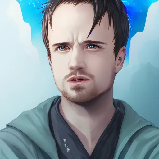 Image similar to portrait of jesse pinkman as the user of blue flames, anime fantasy illustration by tomoyuki yamasaki, kyoto studio, madhouse, ufotable, trending on artstation