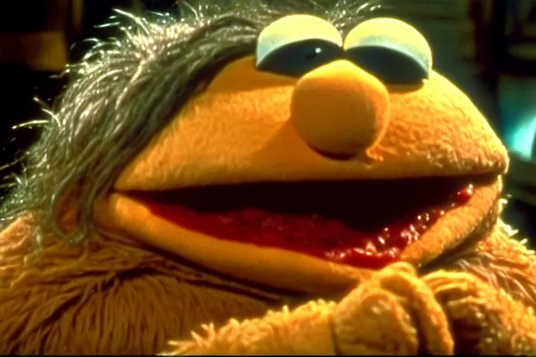 Image similar to a film still of pizza the hut in the muppets, high quality