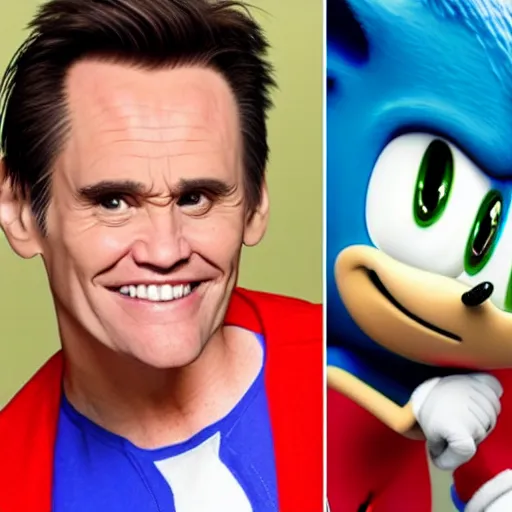 Image similar to Sonic The Hedgehog with the face of actor Jim Carrey