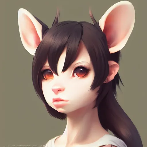 Image similar to character design portrait of an anthropomorphic furry rat girl with rat ears and a tail, 4 k, concept art, by wlop, ilya kuvshinov, artgerm, krenz cushart, pixiv.