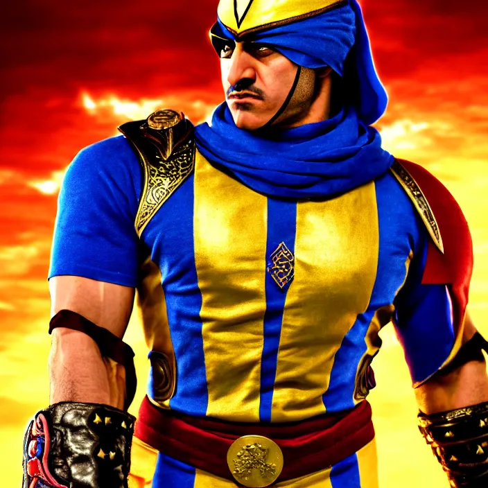 Image similar to cinematic portrait, captain falcon as sheik mohammad ruler of dubai, head and chest only, masterpiece, cinematic composition, beatiful lighting, sharp, details, hyper - detailed, hd, 4 k