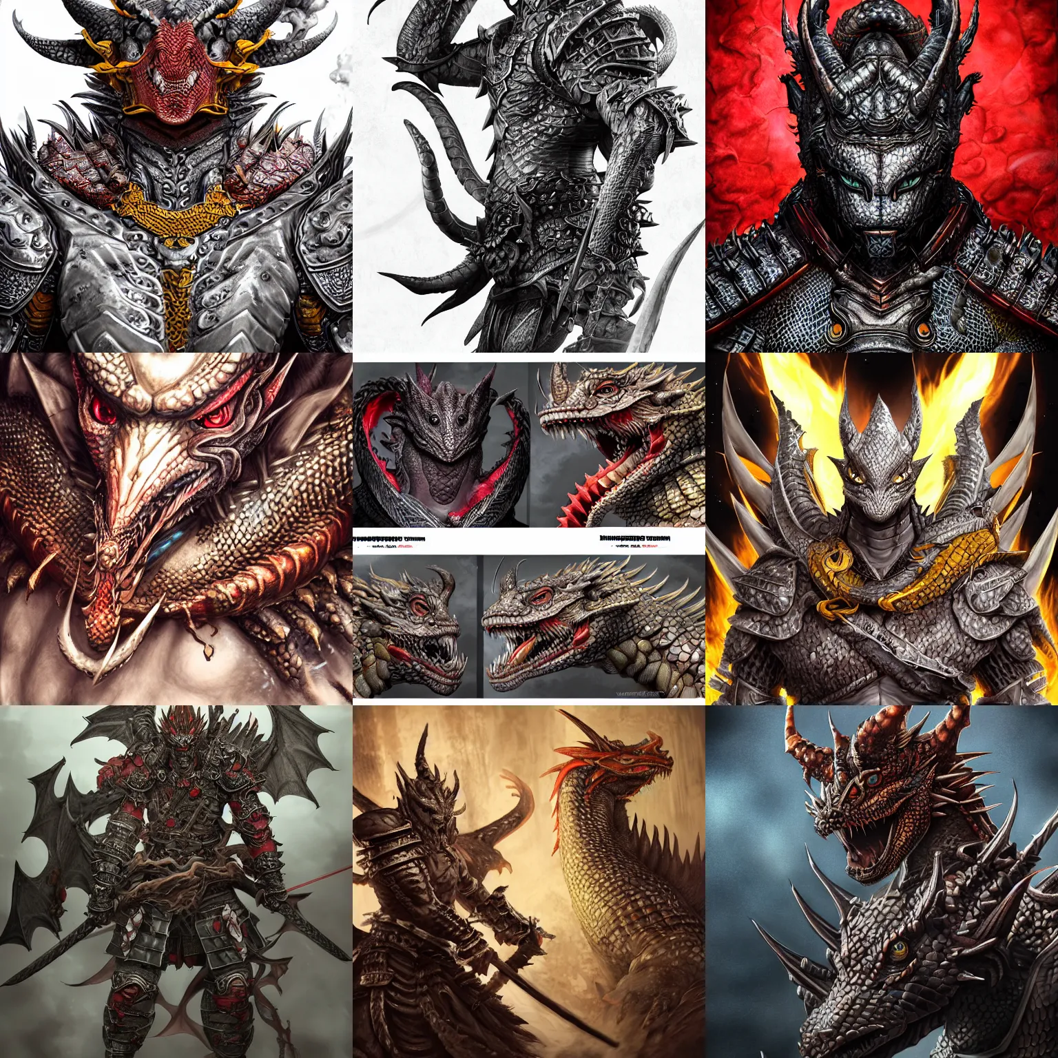 Image similar to realistic detailed semirealism dragon man wearing samurai armor. Dragon_character, dragon_beast, detailed scales, black_scales, reptile, dark armor 獣, FFXIV, iconic character splash art, Detailed textures, detailed metal textures, 4K high resolution quality artstyle professional artists WLOP, Aztodio, Taejune Kim, Guweiz, Pixiv, Instagram, Artstation