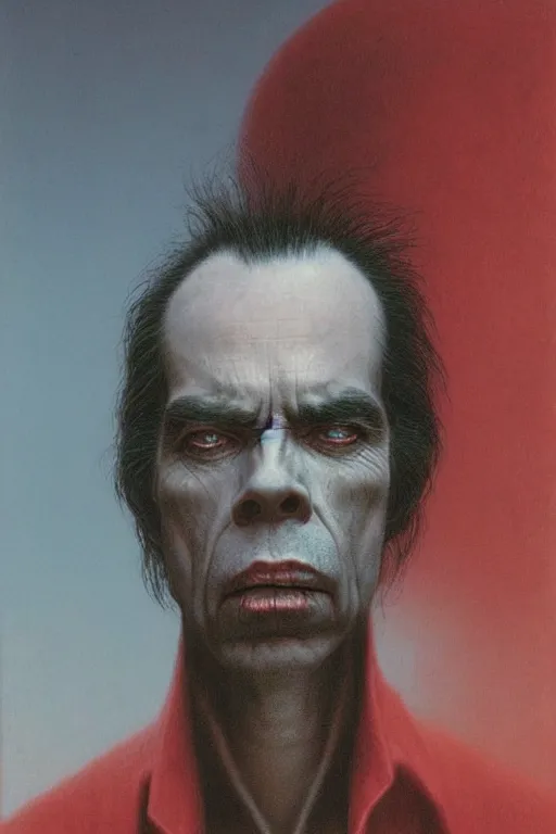 Image similar to portrait of Nick Cave by Zdzislaw Beksinski