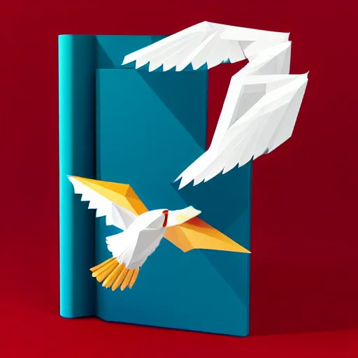 Image similar to low poly, vector, white eagle flying above an open book, icon, red background, cgsociety, artstation, octane render