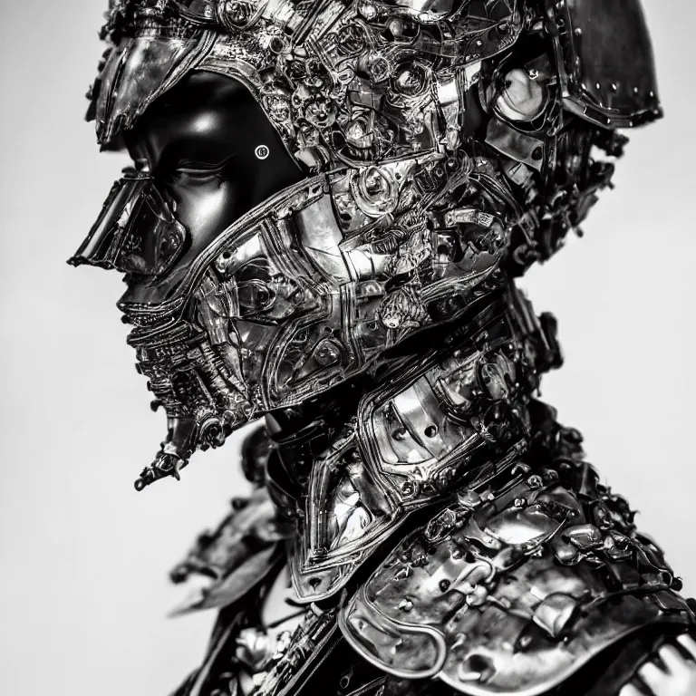 Image similar to face portrait avantgarde fashion spinal biomechanical exoskeleton armor helmet masked people from future tokyo fashion photography, artistic photography, beautiful hypebeast 8K intricate detailed fashion promo