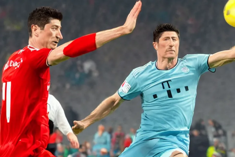 Prompt: robert lewandowski skying close shot by picasso