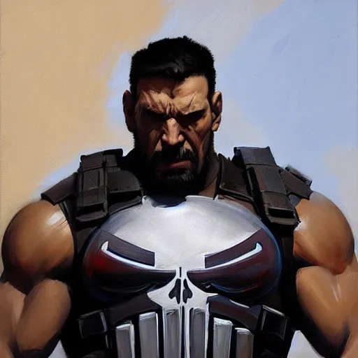 Image similar to greg manchess portrait painting of light frank castle aka punisher as overwatch character, medium shot, asymmetrical, profile picture, organic painting, sunny day, matte painting, bold shapes, hard edges, street art, trending on artstation, by huang guangjian and gil elvgren and sachin teng