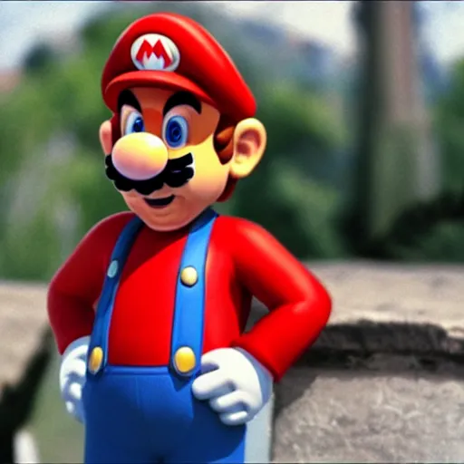 Image similar to realistic photograph of Mario in a hat with an M smoking in a french new wave Godard film aesthetic