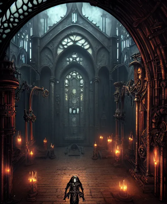 Image similar to steam necropolis, memento mori, gothic, neo - gothic, art nouveau, hyperdetailed copper patina medieval icon, stefan morrell, philippe druillet, ralph mcquarrie, concept art, steampunk, unreal engine, detailed intricate environment, octane render, moody atmospherics, volumetric lighting, ultrasharp, ominous, otherworldly