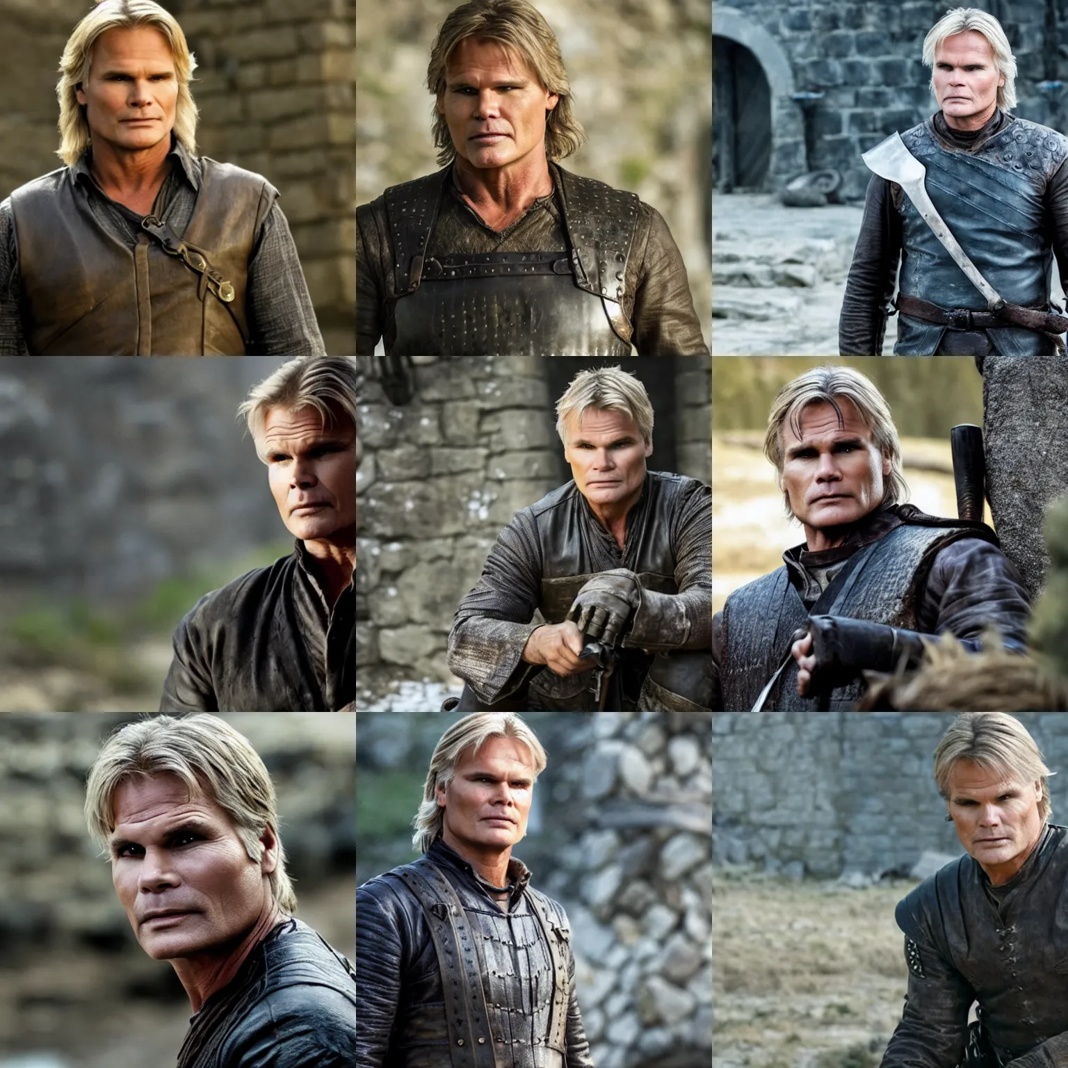 Prompt: film still of richard dean anderson as macgyver in game of thrones, photo