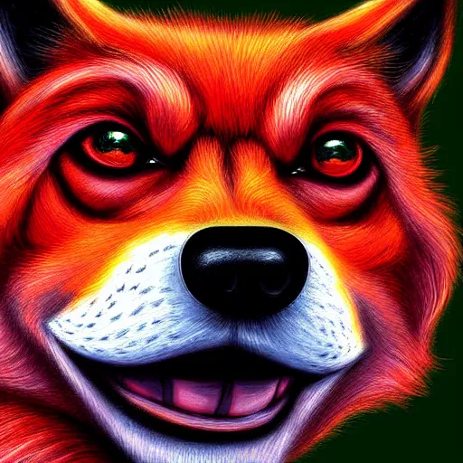 Image similar to zoomorphic a red face wolf, pepe the frog like face, digital painting, ultra sharp, by gary cook