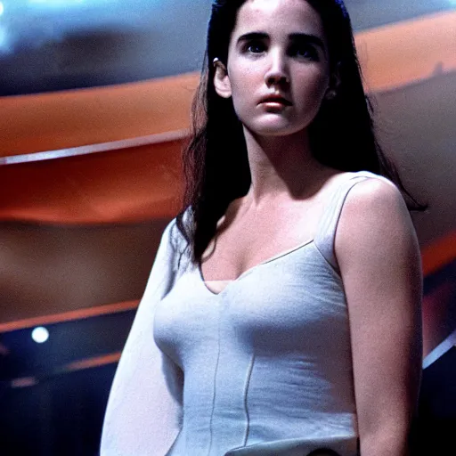 Image similar to young jennifer connelly in a science fiction movie, vapourware, 4 k