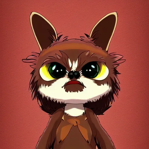 Image similar to Gizmo Mogwai from Gremlins playing around, cute anime, by Ghibli, trendy on artstation