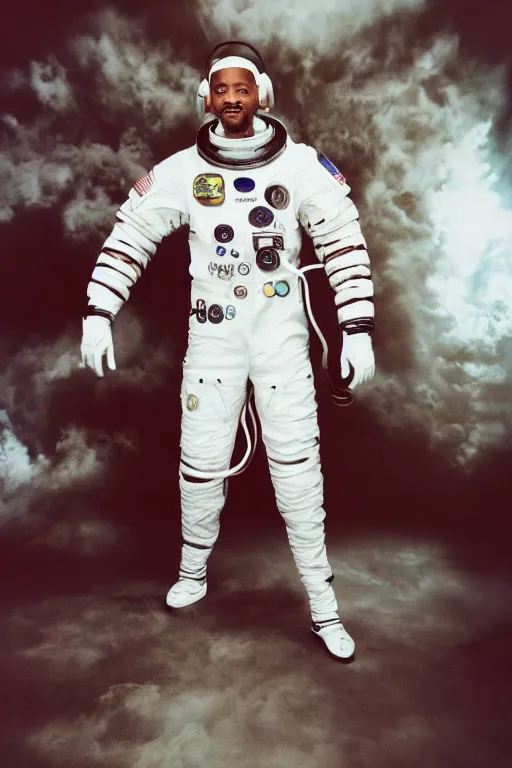 Prompt: full - length portrait of will smith in a space suit, fashion studio lightning, 3 5 mm