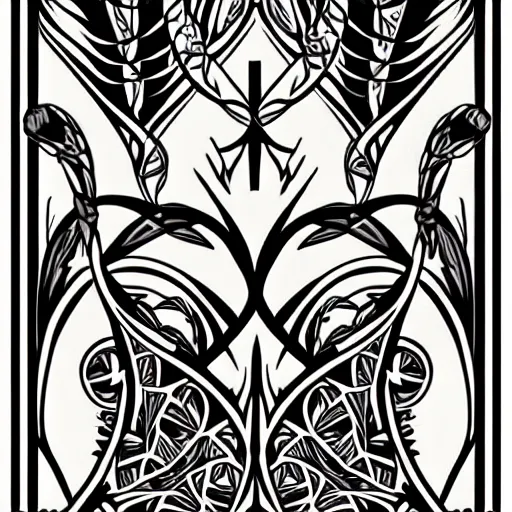 Image similar to a vector tattoo design in an art nouveau style, and in a spiky tribal style.