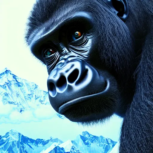 Prompt: A gorilla talking to god on top of mount everest, digital art, trending on artstation, highly detailed