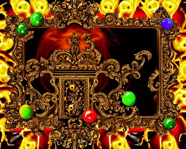 Image similar to baroque bedazzled gothic royalty frames surrounding a pixelsort energy drink made out of glowing ooze, candy worms, and mud.