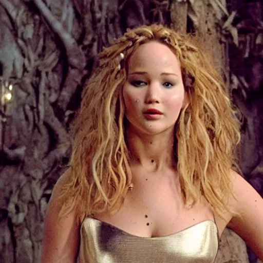 Image similar to still of Jennifer Lawrence as Eve, starring in Tim Burton's Eve Scissors, a 2029 update of Edward Scissorhands