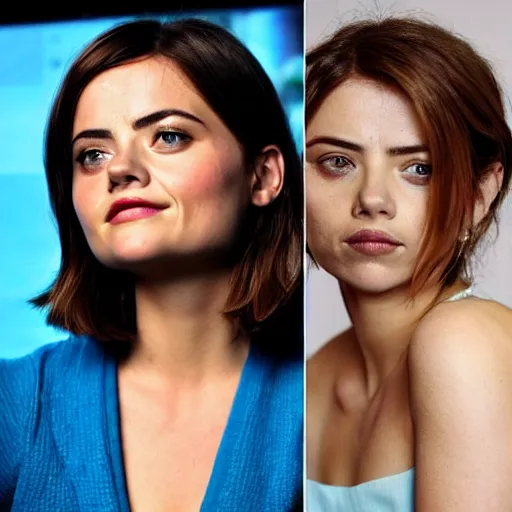 Image similar to a woman that looks like jenna coleman and scarlett johansson