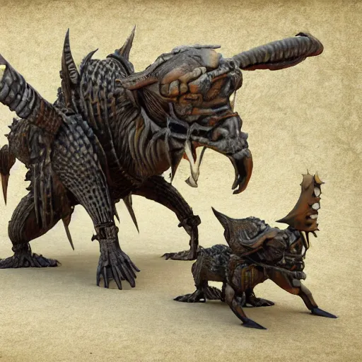 Image similar to 3 d cybernetic bestiary creature scene