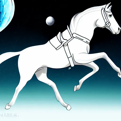 Image similar to a horse rining on astronaut, pale colors, concept art