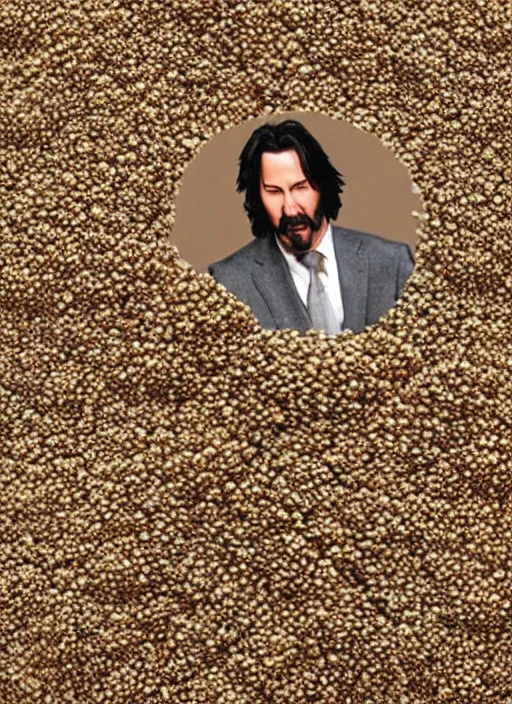 Prompt: a pile of quinoa seeds in the shape of keanu reeves