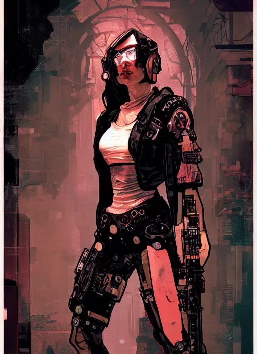 Prompt: the dancer. cyberpunk assassin. portrait by ashley wood and alphonse mucha and laurie greasley and josan gonzalez and james gurney. illustration, pop art, cinematic. realistic proportions. moody industrial setting. artstationhq. smooth. sharp focus.