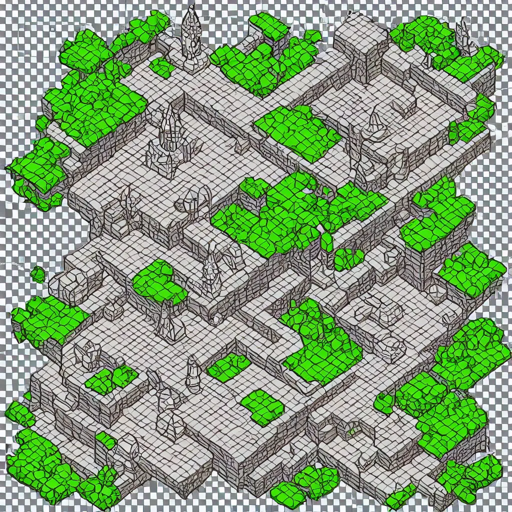 Image similar to wizard's tower, isometric lineart tile, png