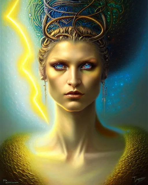 Prompt: a detailed portrait of dreampunk goddess ( python ) fractal ( ( ( ( golden ) ) ) ) ( glass ) ( lightning ) beautiful! ( ( blue eyes ) ) by tomasz alen kopera and peter mohrbacher and johanna martine! and margaret keane! elegant alluring seductive luminescent